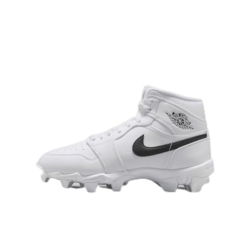 Jordan 1 Mid Little/Big Kids' Cleats (HF6883-100, White/Black/Black) Size 11
