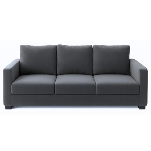 Image of FURNY Haster 3 Seater Fabric Sofa (Dark Grey) Premium Velvet Finish | Durable & Comfortable | Ideal for Living Room