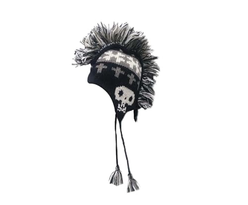 Bone Skull Mohawk Hat - Black and White Skull Hat | Handmade in Nepal - 100% Cotton One Size