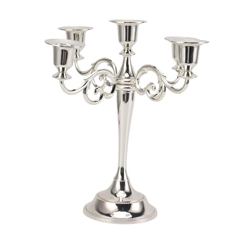 CHEOTIME 5 Arms Candelabra, 10.2 Inch Tall Candlestick Holder, Retro Gothic Candelabra Candle Holder for 1 Inch Diameter Pillar Candles,Centerpiece for Wedding, Church (Silver) by CHEOTIME - Used condition - CA$36.70