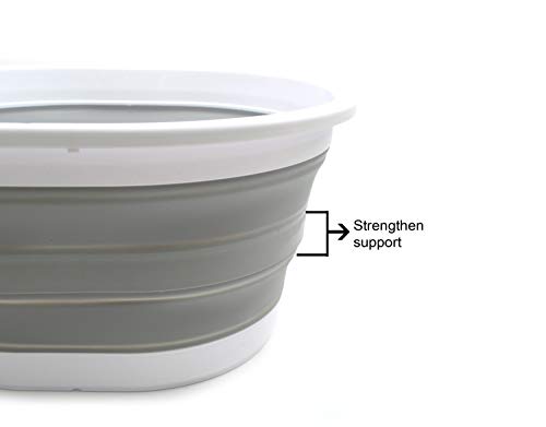 Image of SAMMART Collapsible Plastic Laundry Basket - Oval Tub / Basket - Foldable Storage Container / Organizer - Portable Washing Tub - Space Saving Laundry Hamper (1, Grey)