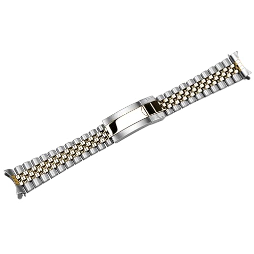 Image of Juntan Screw-in Stainless Steel Watch Band 20mm 21mm 22mm for Men Women, Curved End Straight End Metal Watch Strap with Oyster Buckle, Taperd Replacement Jubilee Bracelet Silver Gold
