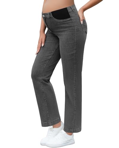 Yornobly Mid-Rise Straight Leg Maternity Jeans, Stretchy 90s Style Relaxed Fit Pregnancy Denim, C-Section Friendly Postpartum Pants with Functional Pockets & Belt Loops