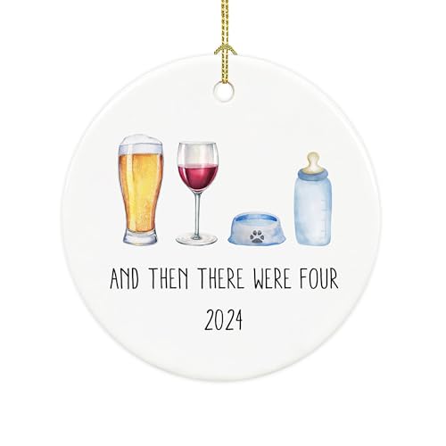 Image of and Then There were Four 2024 Ornament, Family of Four with Dog Ornament, First Time Parents Ornament, from Dog Parent to Baby Christmas Ornament