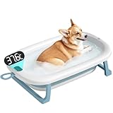 Hizmivos Collapsible Pet Bathtub with Water Drain Plug,Real-Time Temperature Monitoring Foldable Dog Pet Bathtub for Puppy Small Medium Dogs Cats,Dog Bath Tub for Bathing, Shower and Grooming,Blue