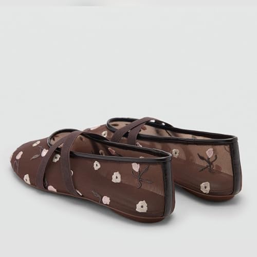 Mesh Mary Jane Flats for Women, Breathable Embroidery Design, Elegant and Comfortable Slip-On Ballet Dress Shoes3