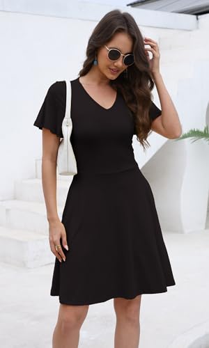 Image of COSSEN Women's Summer Casual T Shirt Dress with Pockets - Short Sleeve V Neck Flowy Loose A-Line Sundress Vacation