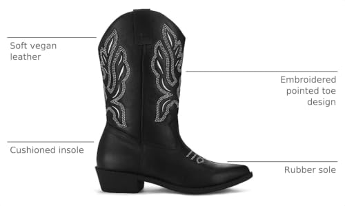 Image of mysoft Cowboy Boots For Women - Western Cowgirl Boots Mid Calf Chunky Heel Booties Pointed Toe Country Shoes