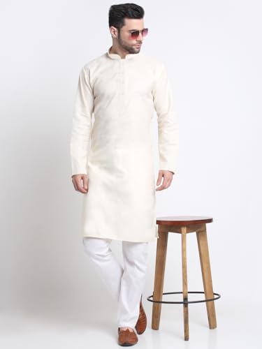 Image of KRAFT INDIA Men's Cotton Solid Kurta With Drawstring Pyjama Set
