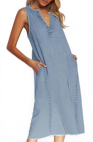 loveimgs Women Summer Sleeveless Denim Midi Dress Jean Jumper A Line Tunic Sundress Western Long Shift Tank Dress 20253