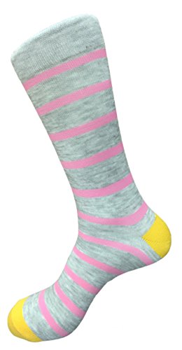 Candy Stripes Grey, Pink, Yellow Dress Crew Socks