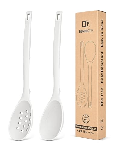 BUNDLEPRO Silicone Cooking Spoons for Nonstick Cookware, One-Piece, 2 Pack