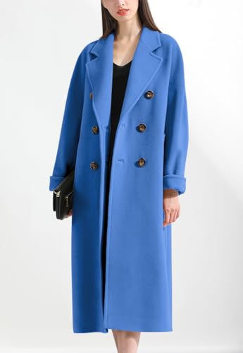 chouyatou Women's Winter Double Breasted Wool Coat Business Casual Midi Long Winter Trench Coat with Belt3