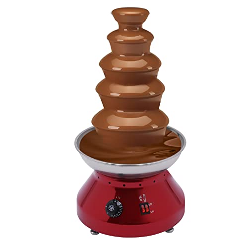 Unnsiapit 5-Tier Chocolate Fondue Fountain, 230W 3L/0.8Gal Electric Stainless Steel Chocolate Fountain Machine with Fruit Tray, Chocolate Cheese Butter Warmer for Wedding Party, 86-230°F, Red