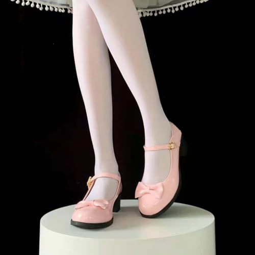 BEROBELLO Women's Lolita Shoes Chunky Mid Heel Bowknot Mary Jane Pumps2