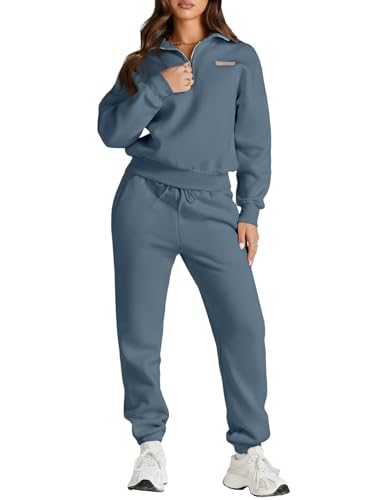 Herseas Women 2 Piece Outfits Sweatsuit Lounge Set Half Zip Pullover with Jogger Airport Tracksuit Matching Pants Set