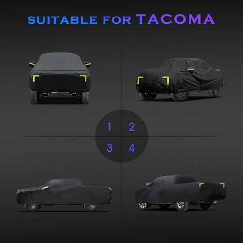 Image of Car Cover Custom Fit for Toyota Tacoma 2005-2023,6 Layers Truck Cover Waterproof All Weather for Automobiles,Outdoor Full Exterior Cover,Rain, Sun, Wind Protection,Black
