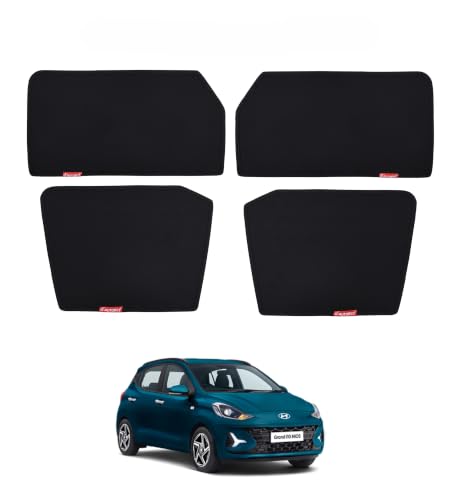 Image of Car Window Sun Shade for Hyundai Grand i10 Nios, Set of 4, Black Mesh Fabric