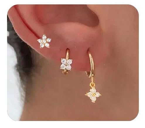 14K Gold Plated Small Double Hoop Earrings Set for Women – Dainty Huggie Earrings for Multiple Piercings2