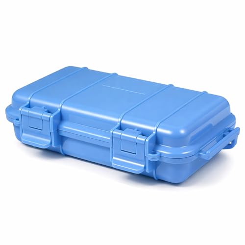 Image of Dry Storage Box, Shockproof Waterproof Box with 2 U‑Shape Buckle, Plastic Storage Container for Cameras, Phones, Camping, Fishing, Hiking(Large-Blue)