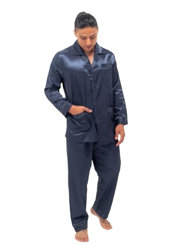 Men's Light Brushed Back Satin Pajama Set - Large, Slate Gray