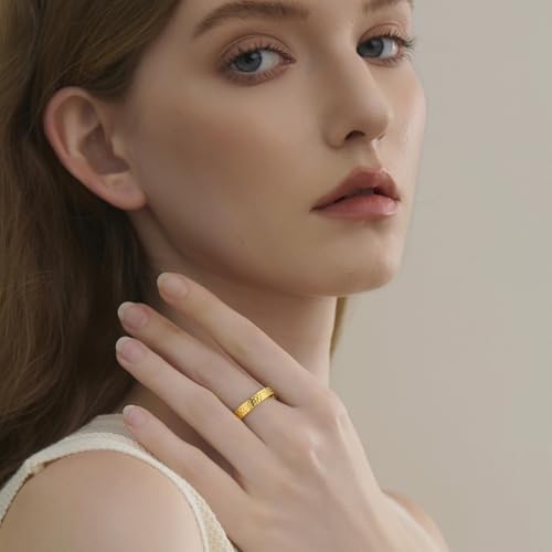 4mm Hammered Gold Band Ring,14K Gold Plated Titanium and Stainless Steel Non Tarnish Stacking Statement Ring for Women Men3