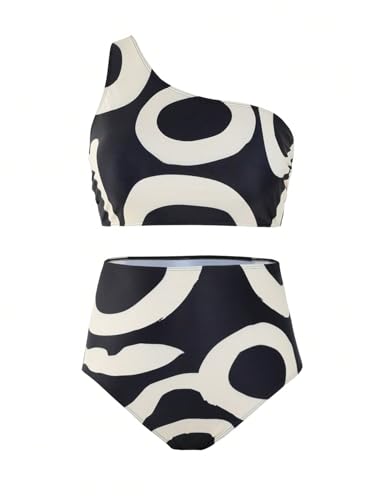 Floerns Women's Plus Size 3 Piece Bathing Suit One Shoulder Bikini Set with Cover Up3