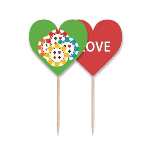 Cupcake pick chic avec illustration jetons de casino et cœur en bois et papier soigné