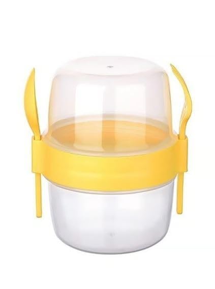 Titiz Cup with Spoon Fork Fruit Overnight Oats MUESLI Cereal Food Container Compact and Comfortable Perfect for Holding Snacks Drinks for Lunch Container is Transparent Made of plastic 800ml (Yellow)