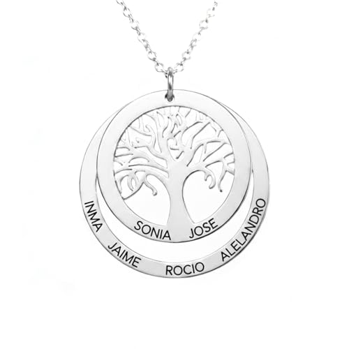 MI JOYA PERSONALIZADA - Collar Arbol de la Vida Personalizado - hasta 3 Aros con Nombres Grabados Familia - Regalo Perfecto Dia de la Madre (Collar árbol + 1 aro)