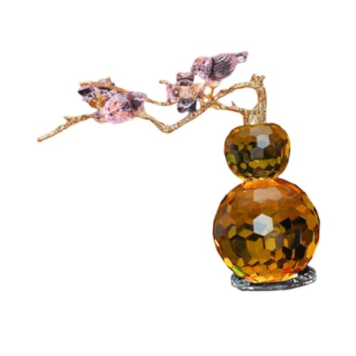 Ornement en verre de gourde jaune sculptée avec oiseau de table