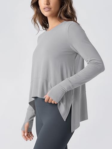 Image of ODODOS Soft Modal Long Sleeve Crop Top for Women with Thumb Hole Athletic Gym Workout Cropped Yoga Shirts