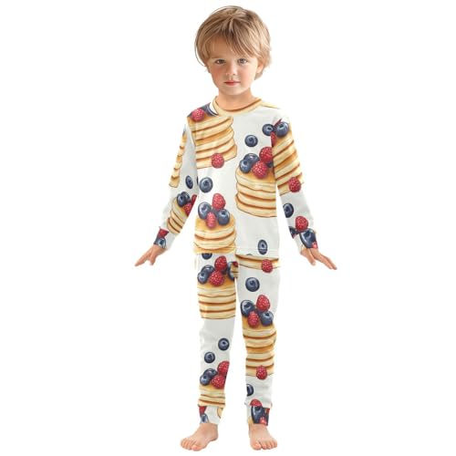 Pajama Sets Long Sleeve Pancakes with Berries Pattern Soft Comfy Sleepwear 2 Piece PJS 3-8T2