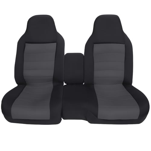 NLQR Dark Gray Front 60/40 Bench Seat Covers Cloth High Back Seat Cover Set Compatible with Ford Ranger Pickup 2004 2005 2006 2007 2008 2009 2010 2011 2012 Without Center Console 2PCS