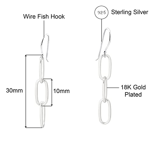Savlano 925 Sterling Silver Paperclip Linear Link Drop Earrings-18K Gold Plated Dangle Drop Chain Earrings for Women Made in Italy Comes with Gift Box3