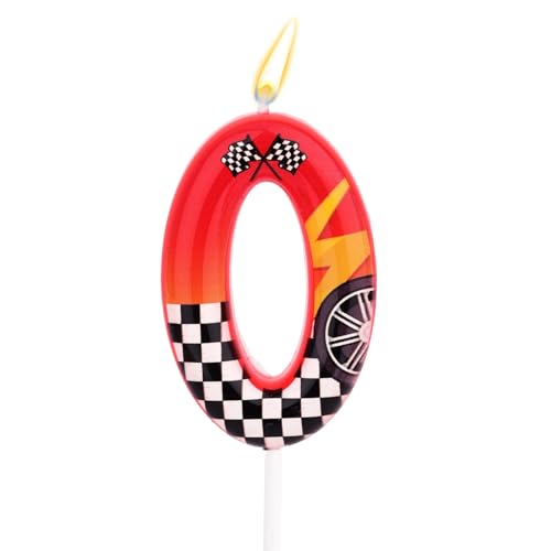 Racing Cars Themed Birthday Candle, Racing Car Number Candle Red Black White Checkered Wheel Birthday Cake Topper Decorations for Anniversary Party Celebration Kids Boys Girls (0)