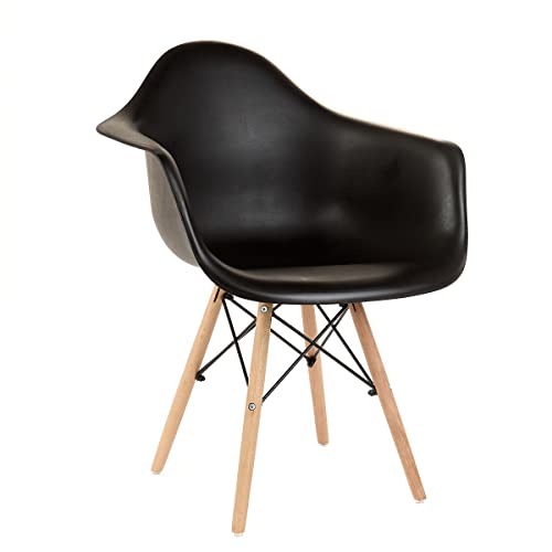 Eames Modern Mid Century Plastic Dining Room, Living Room, Waiting Room Kitchen Armchair With Wooden Legs Set Of 2 (Black) #TOP4