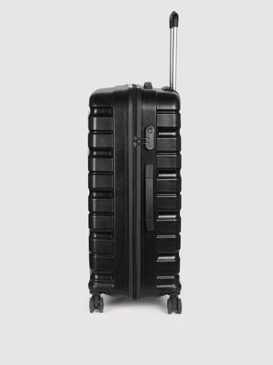 Image of Teakwood Small-Medium-Large 8 Wheels Trolley Bag, Hard Cabin with Zipper Closure, Adjustable Push Button & Cross Side Strap, TSA Lock System 360 Degree (Set of 3, Black)