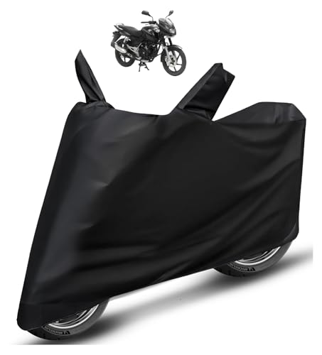 Image of Auto Hub Bike Cover Compatible with Bajaj Pulsar 180 with Mirror Pocket, Dustproof, Heat Resistant, Triple Stitched, Pulsar 180 Bike Cover- Plain Black