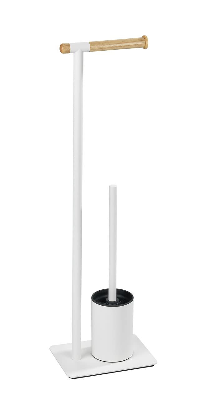 WENKO Stand WC-Garnitur Macao - WC-Bürstenhalter, Stahl, 21 x 70.5 x 15 cm, Weiß, weiß / braun, 70.5 x 15 x 21 cm