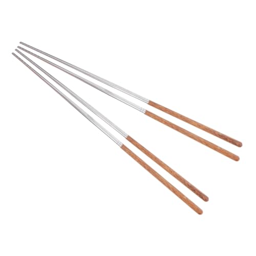 minkissy 2組の長い調理用箸 45cm ステンレススチール製 木製ハンドル 滑り止め箸 揚げ麺 鍋用 再利用可能なキッチン用品