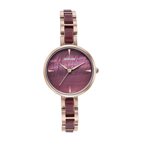 Image of Sonata Wedding Edit Quartz Analog Maroon Dial Stainless Steel with Acetate Strap Watch for Women