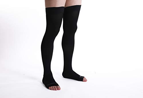 Doc Miller Thigh High Open Toe Compression Stockings 20-30Mmhg For Varicose Veins, Pregnancy Support Open Toe Thigh High Compression Socks For Women And Men - 1 Pair Black Large #TOP4