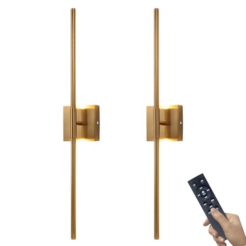 Image of 15800 mAh Battery Operated Wall Sconce with Remote Control Dimmable Wall Sconce Set of Two 3000K LED Brass Gold Wireless Wall Light Battery Powered Cordless Rechargeable Sconces Wall Lighting Set of 2