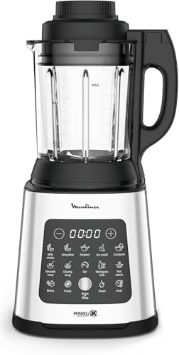 Moulinex PerfectMix Cook - Batidora de vaso de 1400W, 10 programas automáticos, cuchillas extraíbles Powelix, capacidad 2L, alto rendimiento, cocina saludable,App Moulinex +300 recetas, LM83SD