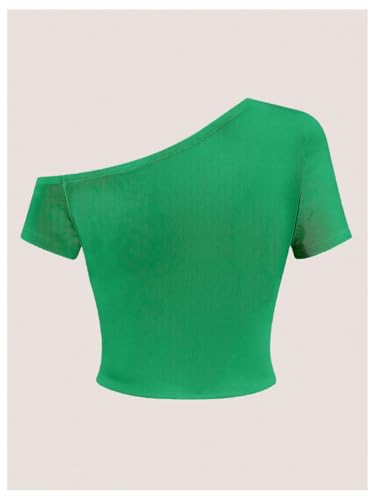 SweatyRocks Women's Jamaica One Shoulder Crop Top Short Sleeve T Shirt Letter Graphic Tee2