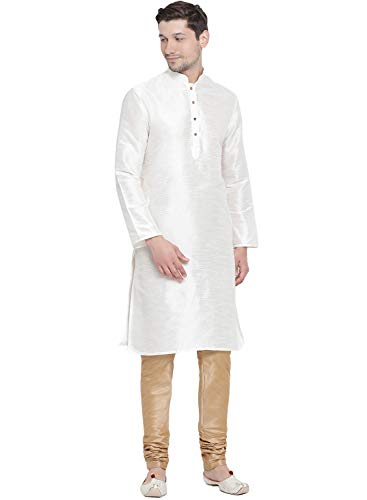 Image of VASTRAMAY Men's Cream Cotton Silk Blend Kurta and Pyjama Set VASMK001CRnPRG 44