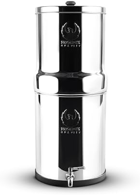 Phoenix Gravity - Système de filtre à eau de comptoir en acier inoxydable AISI 304 certifié NSF de 6 litres avec 2 cartouches Smart Carbon (noires), r...