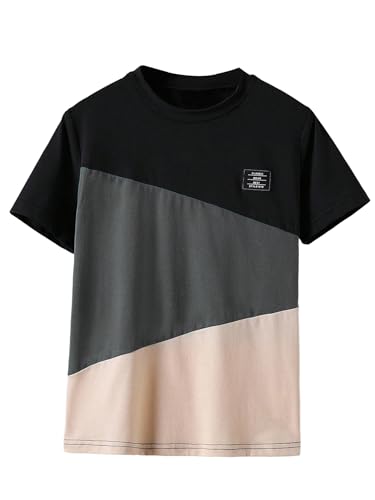 SweatyRocks Boy's Letter Tees Graphic Print Tops Color Block Crewneck Short Sleeve Casual T Shirts