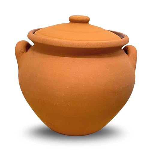 Vienberg Handgefertigter Tontopf – Ø 23 cm, innen glasiert, außen unbehandelt – Ideal zum Kochen & kreativen Bemalen, mit Griffen, Terrakotta, Clay Pot, Güvec toprak tencere.